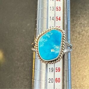 Signed Begay Navajo Turquoise Sterling Ring Size 8 Natural Blue Stone Vintage